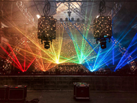 Laser projector setup and programming for the Marshmello tour in an old abandoned warehouse in Brooklyn, New York.