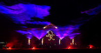 Here we transformed a normal mansion into a multimedia playground for a wedding. This shot shows a nice arrangement of lasers, projections, pyrotechnics and other effects. 